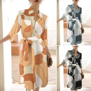 Elegant Slit Shirt Casual Side Midi Belt Fashion Geometric