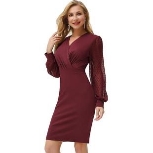 Neck Dress Womens Bodycon Elegant Sleeve Skirt Long