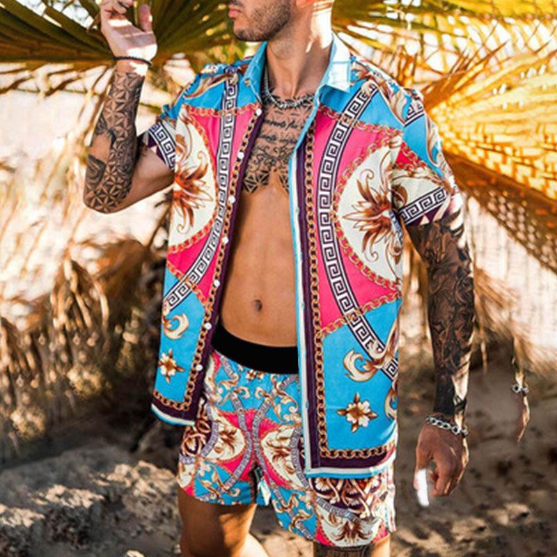 Suit Two-piece Hawaiian Beach Style Shirt Mens Loose Mens