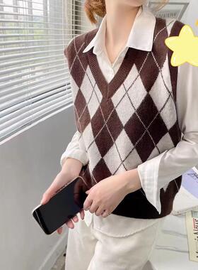 waistcoat V-neck with women for vest knitted checkered