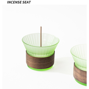 小众渐变绿琉璃线香底座香插香盘竖条纹熏香香托创意礼物桌面摆件