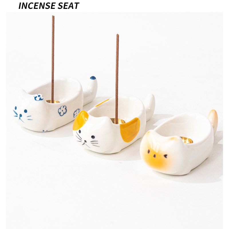 陶瓷可爱猫咪线香香插底座小众香薰摆件小巧香盘高级感香座小礼物,家居饰品,香托/香盘/香座/香插,淘宝优惠券,粉丝福利购,淘宝优惠卷