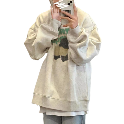 美式复古正肩圆领卫衣女加绒秋冬