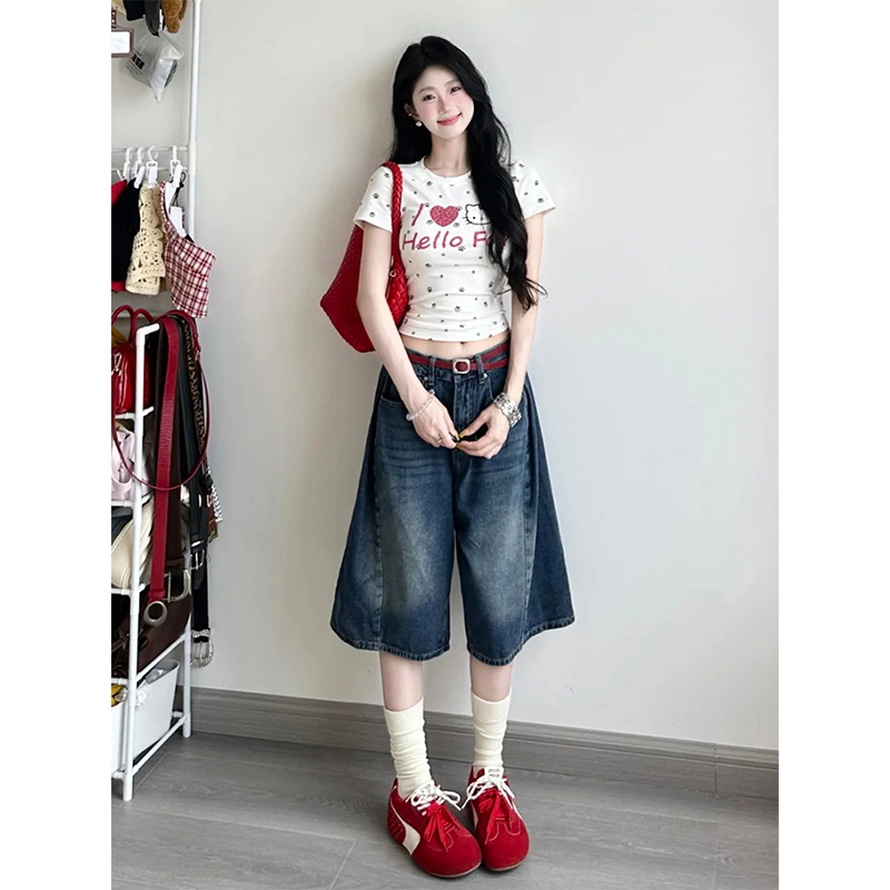 爱心kitty猫狗爪满印短袖t恤女夏