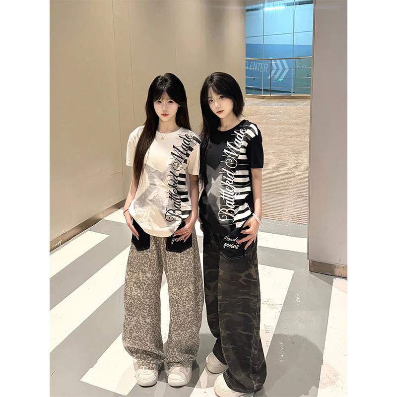 美式创意吉他琴键印花正肩短袖t恤女夏季y2k千禧辣妹轻亚文化上衣