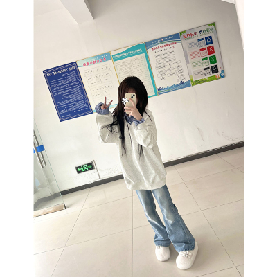 衬衫拼接假两件polo领卫衣女秋冬