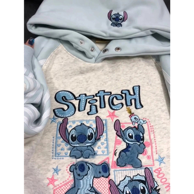 可爱史迪仔刺绣连帽卫衣女款秋冬