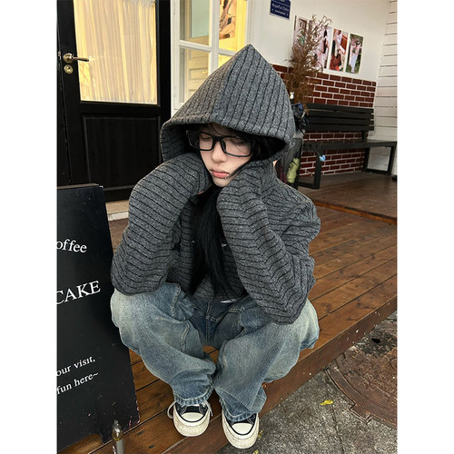 古星星条纹流星连帽卫衣女春秋季