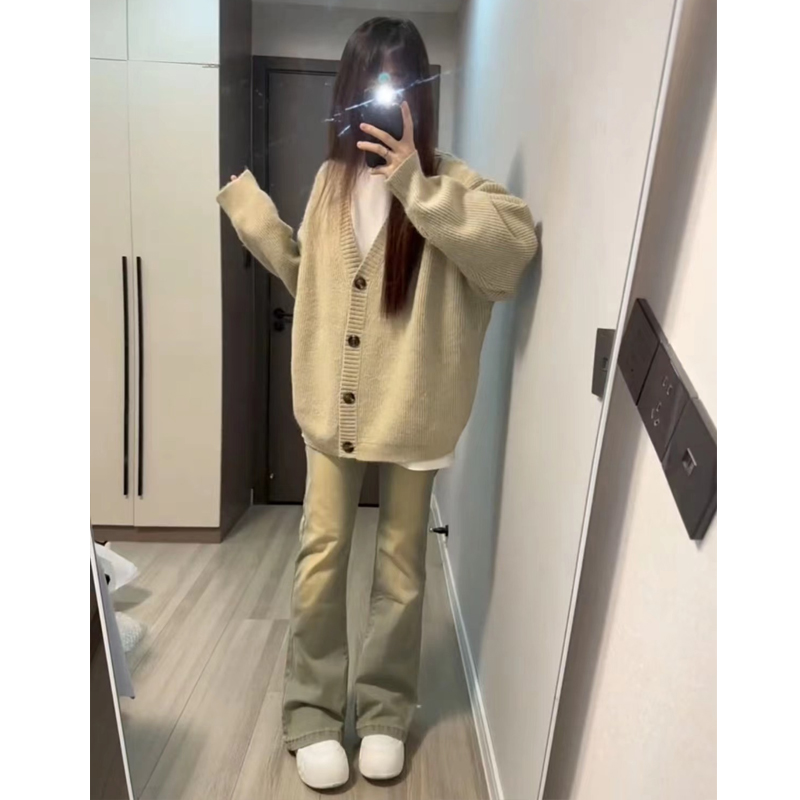 美式黄泥染微辣叭牛仔裤女春秋