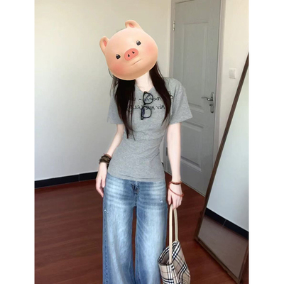 正肩收腰短袖t恤女修身短款上衣