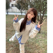 美式 上衣 韩系慵懒风小个子拼接衬衫 假两件卫衣女春秋2025新款 爆款