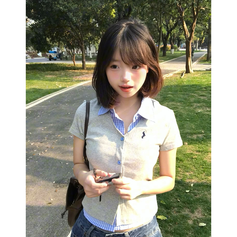 假两件短袖刺绣小狗短袖t恤女夏