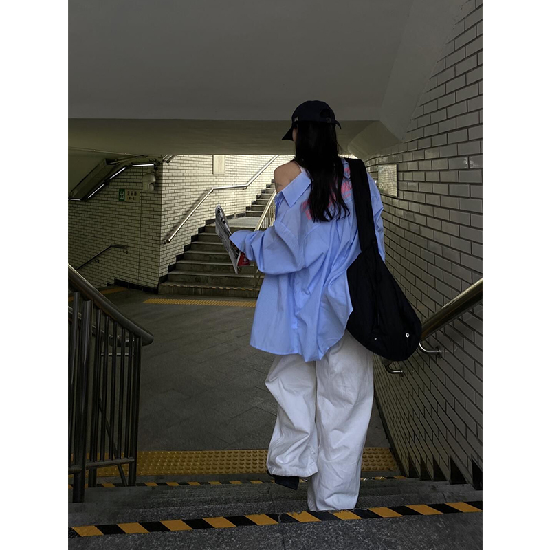 蓝色条纹防晒衬衫外套女夏季薄款
