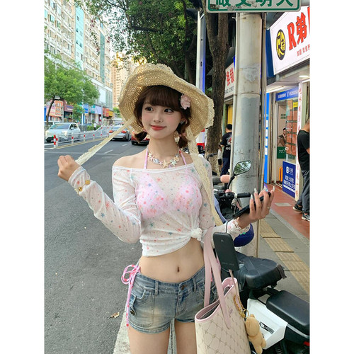 美式星星一字肩防晒罩衫女夏上衣