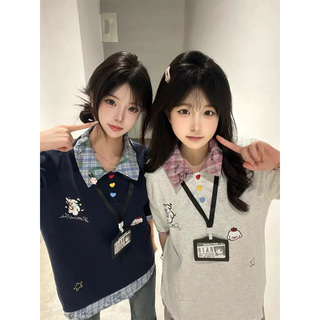 可爱小狗刺绣假两件polo衫短袖t恤女2026新款夏季设计感小众上衣