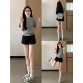 a字显瘦百搭小个子休闲宽松紧身阔腿热裤 黑色高腰运动短裤 女夏季