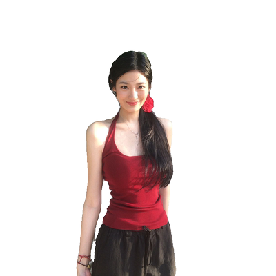红色挂脖吊带背心女夏季外穿上衣