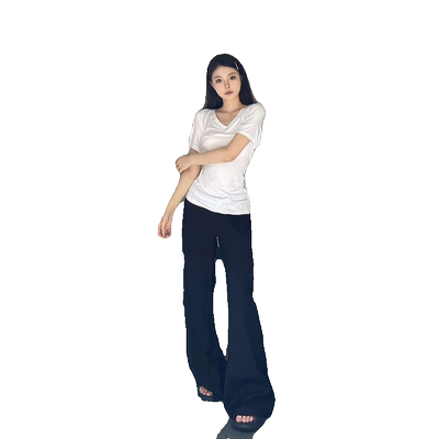 纯棉白色正肩V领短袖t恤女夏上衣