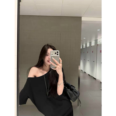 斜肩短袖女t恤夏慵懒松弛感上衣