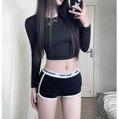 女夏季 高腰辣妹a字热裤 超短紧身休闲瑜伽裤 黑色运动短裤 阔腿裤 子
