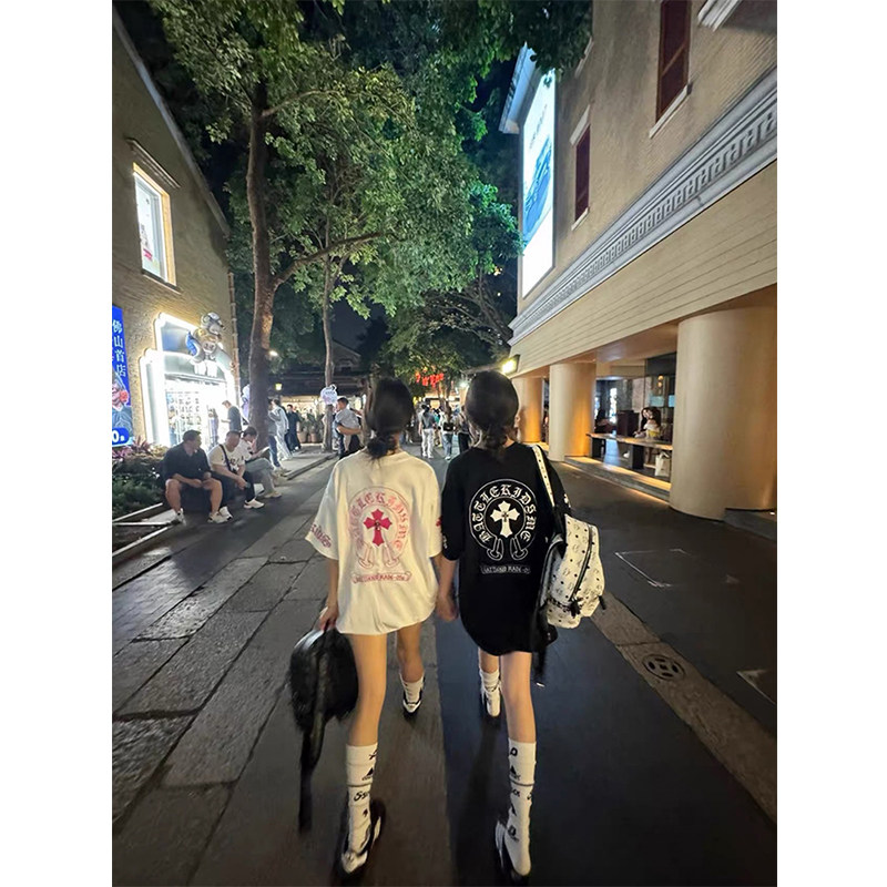 潮牌十字架刺绣纯棉t恤女短袖夏图片