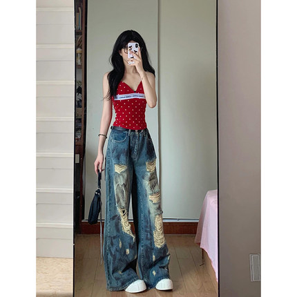 红色波点吊带背心女夏季外穿设计感小众修身显瘦短款辣妹无袖上衣