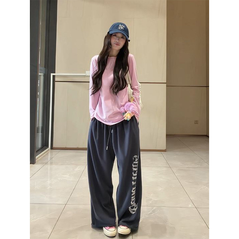 美式哥特字母印花运动休闲裤子女图片