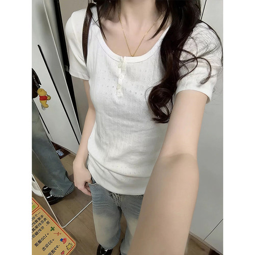 bm三粒纽扣正肩短袖女t恤夏上衣