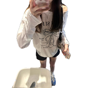 白色微透防晒罩衫女夏季薄款美式斜肩宽松慵懒风长袖百搭休闲上衣
