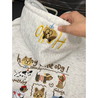 可爱腊肠小狗刺绣连帽卫衣女秋冬