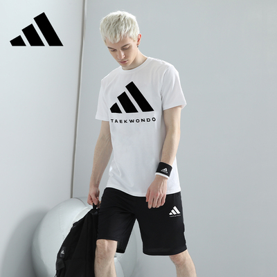 Adidas阿迪达斯运动套装男士新款t恤夏季宽松针织短袖短裤两件套