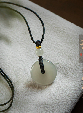 孤品【和田玉·怀瑜载安】平安扣吊坠毛衣链高档玉石男女一物一证