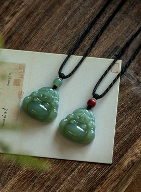 一兴原创天然和田玉吊坠女弥勒佛大肚笑佛项链老坑玉石玉佩佛公