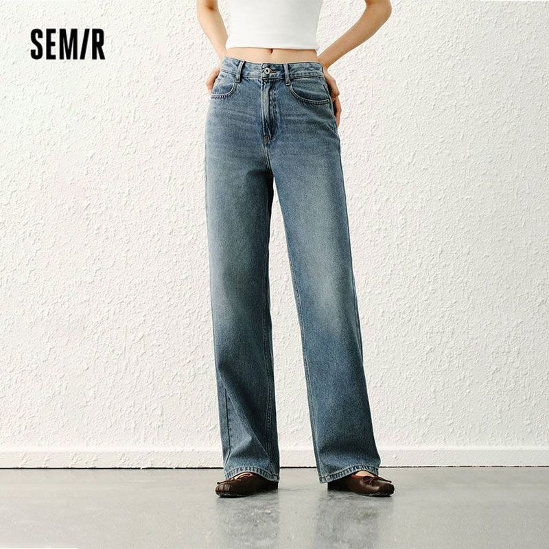 森柔牛仔|森马牛仔裤女复古长裤春季新款阔腿裤103125124001B