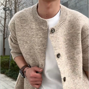 人夫感休闲美式复古开衫毛衣系小众针织纽扣百搭外套开衫上衣男款