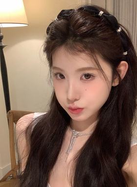 last kiss 黑色珍珠蝴蝶结发箍女高级感轻奢高颅顶头箍显脸小发饰