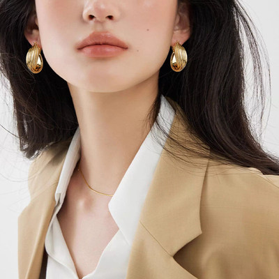 金色几何纹理耳环女高级感2026