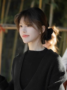 法国last kiss赵露思双层黑色大肠发圈高级感发饰丸子头盘发头饰