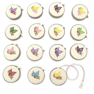 跨境礼品包布迷你卷尺 布艺皮尺绣花蝴蝶文具1.5M量衣尺子E1201