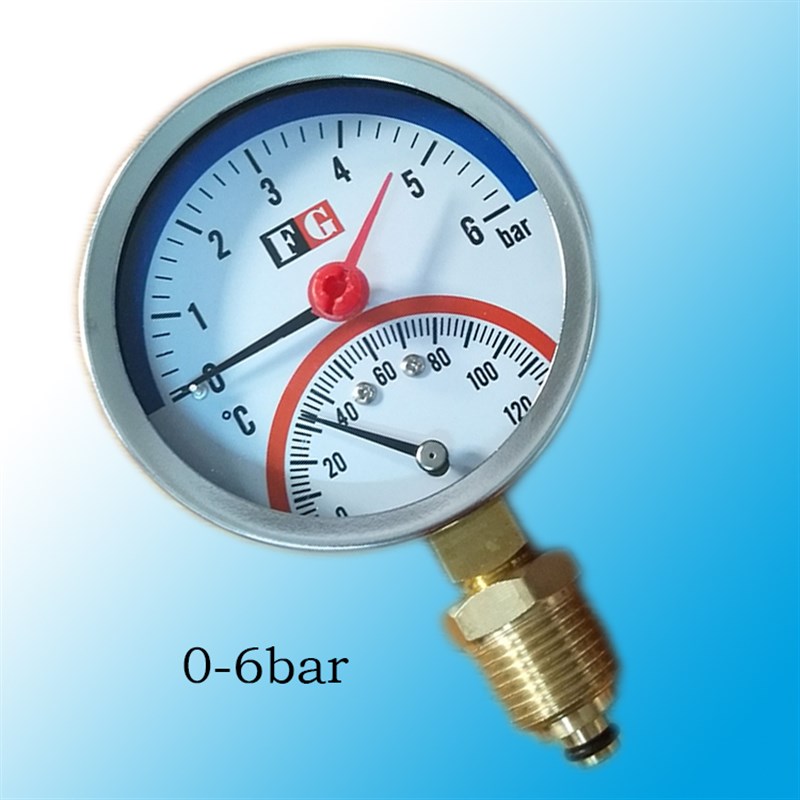 Y80地暖用打压表地热分水器压力表4分2分压力温度一体表10/16bar