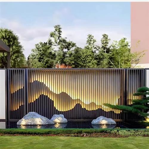 不锈钢中式屏风假山背景墙样品屋展示中心酒店背景墙别墅庭院影壁