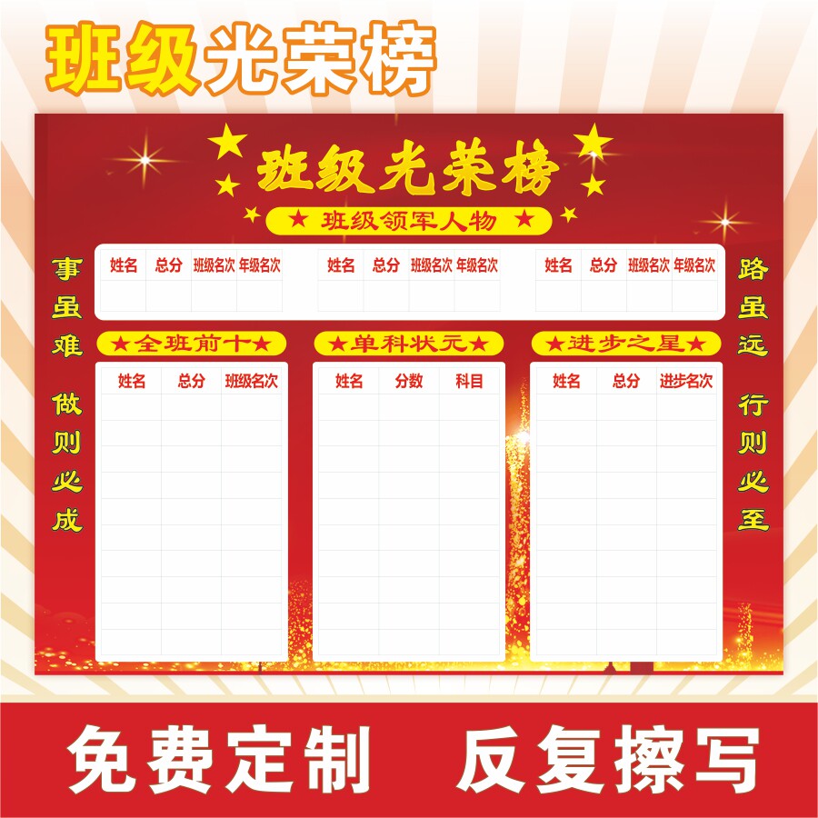 定制学校班级教室光荣榜墙贴英雄榜荣誉榜单科状元排名展示评比栏