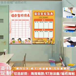 班级卫生值日表墙贴小学生教室值日生班级文化布置装饰画KT板磁吸