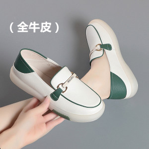 真皮乐福鞋女鞋新款蜘蛛王小白鞋厚底英伦风小皮鞋女百搭软底平底