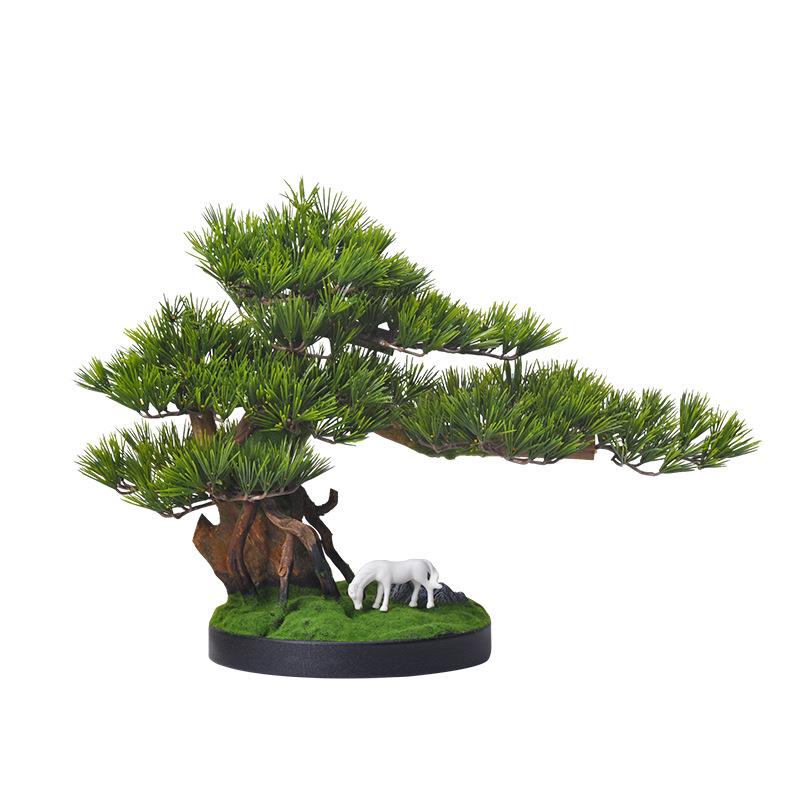 新中式仿真迎客松盆景花架绿植摆件客厅玄关办公室酒店展厅装饰品