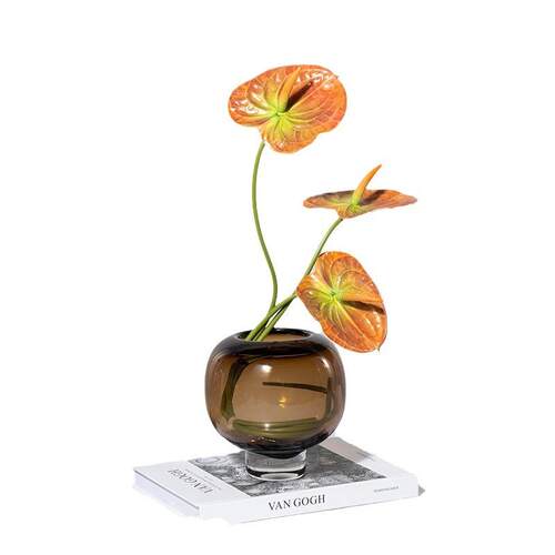 高档加厚焦糖色玻璃花瓶轻奢客厅鲜花干花插花器软装饰品茶几摆件