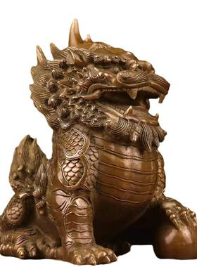 仿古铜神兽坐踏宝火麒麟祥瑞麒麟一对摆件家居饰品办公室工艺品纯