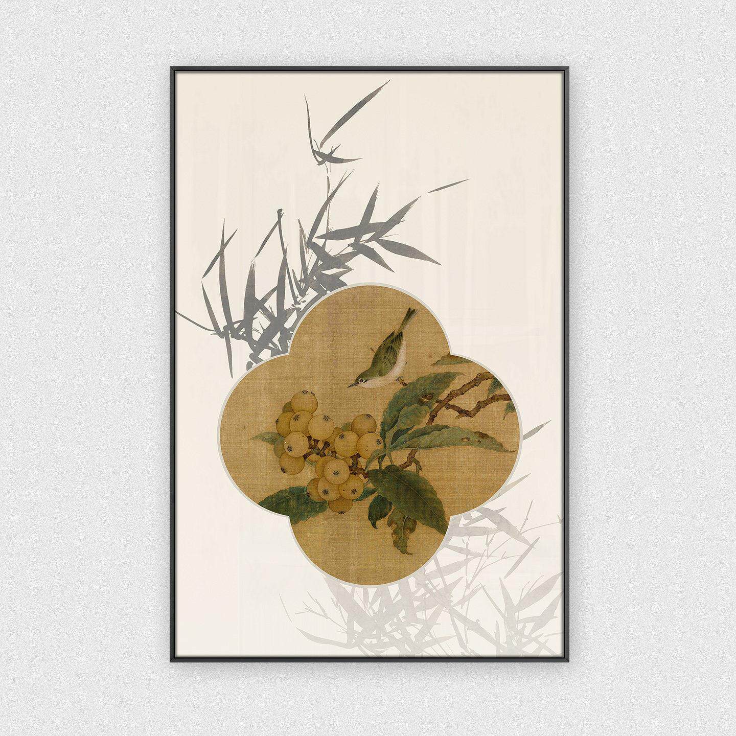 新中式玄关客厅沙发背景墙花鸟装饰画酒店餐厅茶室民宿梅花挂画