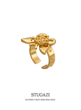 STUGAZIButterfly Rosy Wide Ring蝴蝶玫瑰开口戒原创设计ins个性