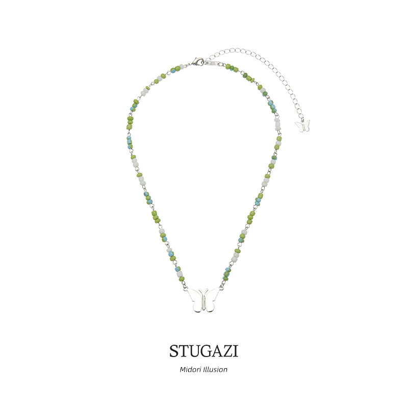 STUGAZI绿色串珠蝴蝶项链